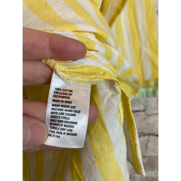 Crown & Ivy Tunic Top Womens Small Yellow Striped Embroidered Fringe Beachy - Picture 12 of 13